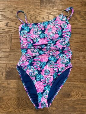 Lilly Pulitzer Pink & Navy Floral One-Piece Swimsuit